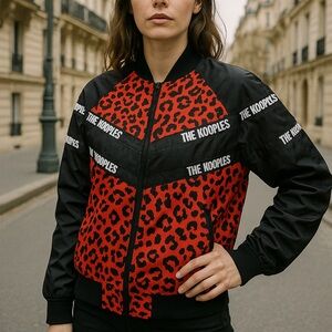 The Kooples “Pop Leo” Leopard Print Logo Tape Bomber – Style 26045K Size XL GIFT